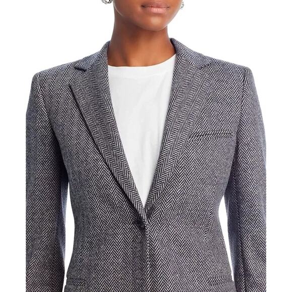 Theory Black Gray Slim Button Jacket Abbot Knit Chevron Herringbone Stretch 8 - Picture 4 of 16